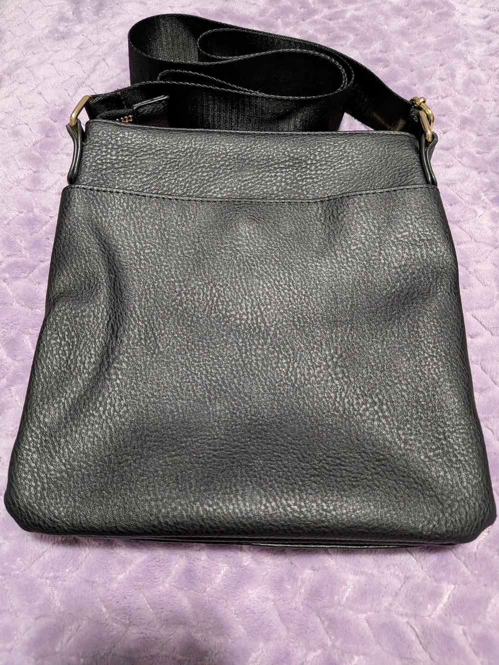 Steve Madden Black Embossed Logo Crossbody with Gold Accents - Picture 2 of 3